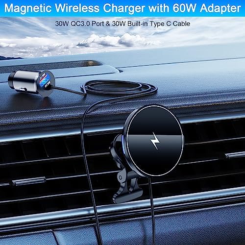Magnetic Wireless Car Charger Mount for i Phone 16 & 15 – 15 W Fast Charging Air Vent Holder with 60 W Adapter – Secure Mag Safe Compatibility for Effortless Navigation and Hands-Free Driving