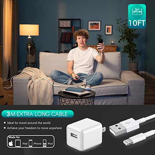 Premium 6 FT Apple MFi Certified Lightning Cable Duo – High-Speed i Phone Charger Cord with USB Wall Adapter for Effortless Charging of i Phone 14/13/12/11/SE 2022/8/7/XS/XR/X & i Pad – Durable, Tangle-Free Design for Optimal Convenience and Versatile Use