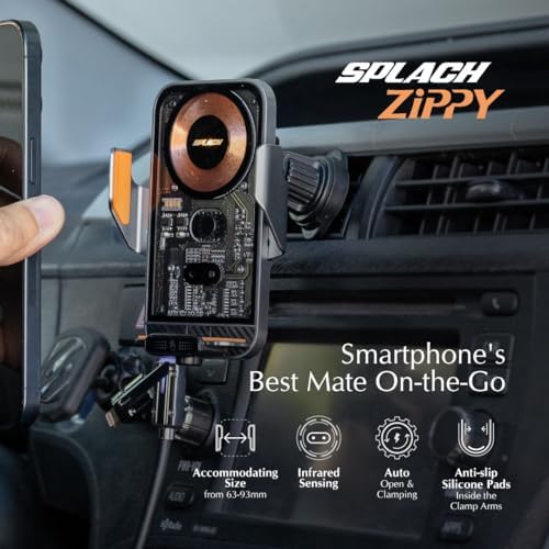 SPLACH Zippy Wireless Charging Phone Holder – Effortless Auto-Sensor Mount for i Phone, Samsung & Google (4.7″-6.8″) – Dual-Purpose Fast Charging Solution for Car & Office in Elegant Silver Finish – Elevate Your Mobile Charging with Seamless Accessibility and Robust Durability