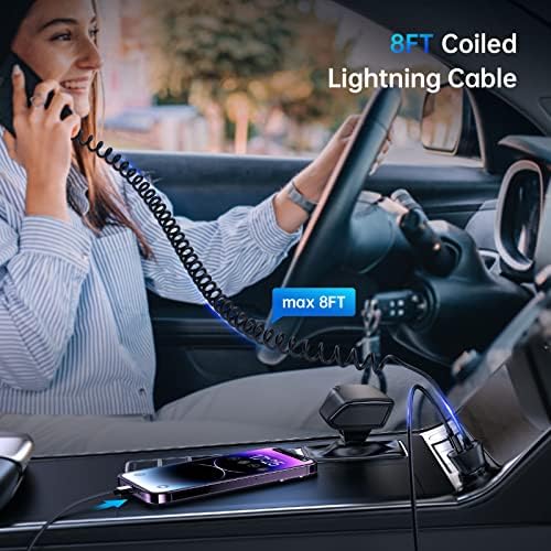 Rapid Charge Your Apple Devices with Syncwire MFi Certified 32 W Car Charger featuring Built-in 5 FT Coiled Lightning Cable – Ultimate Fast Charging Solution for i Phone 14/13/12/11/XR/Max and i Pad – Compact and Travel-Ready USB Adapter for Hassle-Free Power On-The-Go