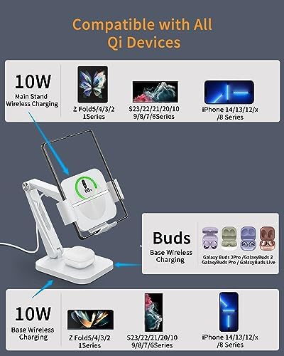 Advanced Wireless Charging Dock for Samsung Galaxy Z Fold Series – 2-in-1 Fast Charger with 3 Coils for Galaxy Buds Pro & Live – Sleek, Efficient, and Space-Saving Design for Enhanced Device Compatibility and Quick Power-Up