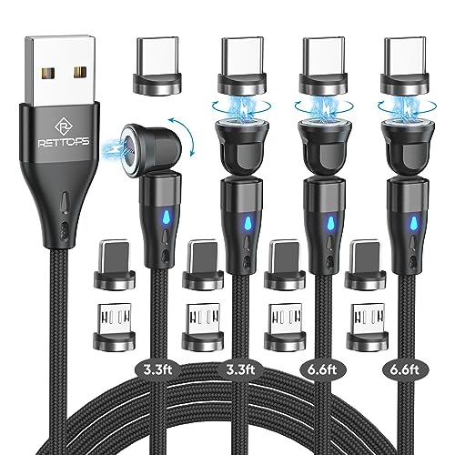 Revolutionize Your Charging Experience with the 540° 7-Pin Magnetic USB Charging Cable – 3-in-1 Fast Charger Bundle (4-Pack: 3 ft, 3 ft, 6 ft, 6 ft) for i Phone, Micro USB & Type C Devices – Ultimate Compatibility & Speed with Magnetic Convenience, Data Transfer Support, and Ergonomically Designed Durability for Everyday Use