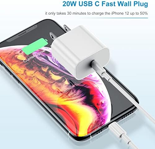 Ultimate 20 W Fast Charging Solution: Apple Certified 6 ft USB-C to Lightning Cable with High-Speed Charger Block – Ideal for i Phone 14 Pro Max, 13 Plus, 12 Mini, 11 & i Pad – Convenient 2-Pack for Home and On-the-Go Use