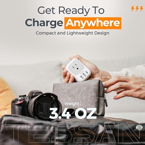 Ultimate European Travel Power Adapter: 4 AC Outlets & 3 Fast Charge USB Ports (1 USB-C PD 20 W) – Compact, Foldable Design for Effortless Connectivity in Spain, France, Germany, Italy, Portugal & Iceland – Versatile Compatibility for All Your Devices