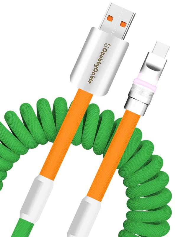 Neon Chubby Coiled Charging Cable – Spring-Enhanced USB-A to Type-C Fast Charger for Carplay | Vibrant Dark Blue & Yellow | 2.29 FT to 3.6 FT Spiral Design for Flexible Use | Durable, Tangle-Free Solution for Smartphones & Tablets | Ultimate Compatibility & Speed for On-the-Go Charging