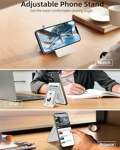 for Magsafe Wallet Stand with Airtag Holder, Strongest Magnetic Wallet for iPhone 16/15/14/13/12 Series, ID Window, 4 Card Slots, 10 Cards Holder, Vegan Leather, RFID Blocking, Black – Enhanced Compatibility and Speed