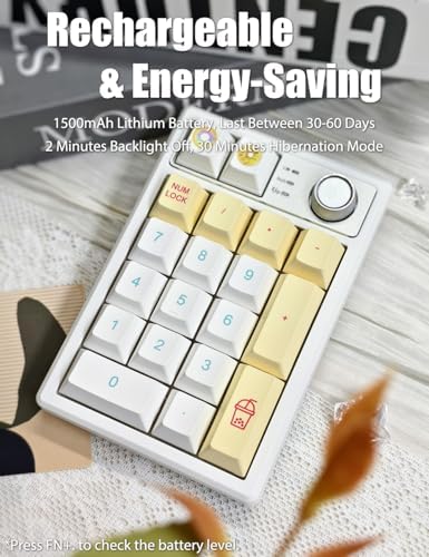 Gasket Creamy Mechanical Numpad – Wireless RGB Backlit Programmable Macro Keypad with Hot Swappable Keys, USB-C and Bluetooth 5.0 Connectivity for Enhanced Productivity on Windows and Mac – Compact Rechargeable Numeric Keyboard with Durable Metal Knob for Streamlined Workflow