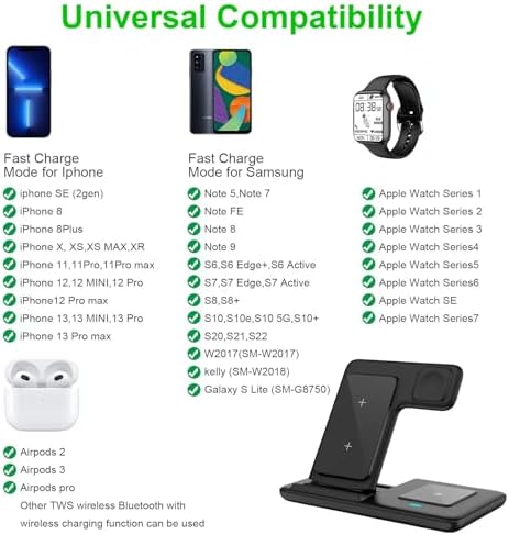 Ultimate 3-in-1 Wireless Charging Station for i Phone, Samsung, Apple Watch & Air Pods – Fast Charge Dock with Minimalist Design – Versatile Universal Compatibility for Home & Office Use – Safe, Efficient Power-Up Solution