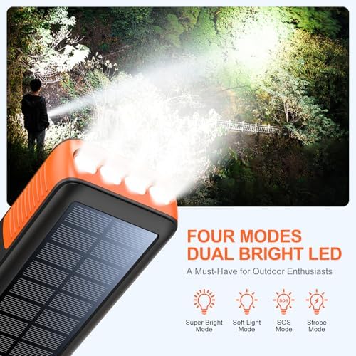 Ultimate 63200 m Ah Solar Power Bank with Hand Crank & 4 LED Flashlights – Fast Charging Emergency Battery Pack for Hiking, Camping, and Survival – Unmatched Durability and Safety Features for All Outdoor Adventures – Dual Input & Output Compatibility, Water & Drop Resistant Design for Extreme Conditions