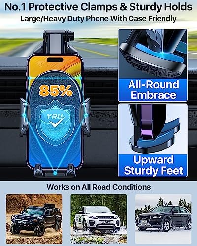YRU 2025 Enhanced Universal Car Phone Holder with 360° Rotatable Design & Robust Suction for i Phone & Samsung – Stylish Light Blue Dashboard & Windshield Mount for Secure, Hands-Free Navigation and Music Access