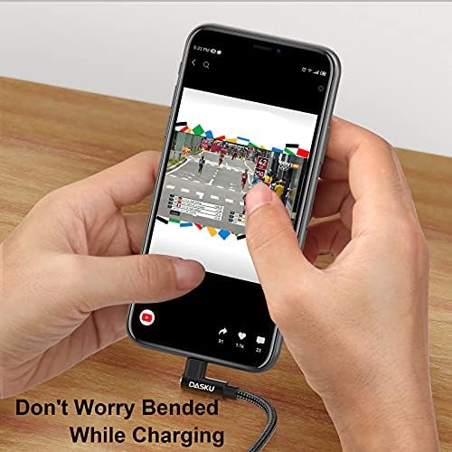 Dasku 3 FT 90-Degree USB C to Lightning Charging Cable – Fast 20 W Nylon Braided Cord for i Phone 14/13/Pro/12/Max/11/XS/XR/8/Plus – Ultimate Durability & Efficient Data Sync for Tight Spaces
