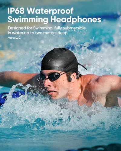 Revolutionary IP68 Waterproof Bone Conduction Headphones with 32 GB MP3 Storage – Cutting-Edge Bluetooth 5.4 for Effortless Syncing – Perfect for Aquatic Sports, Running, and Outdoor Adventures – Open-Ear Safety Design for Enhanced Awareness and Comfort – Superior Sound Quality Tailored for Fitness Aficionados and Water Enthusiasts