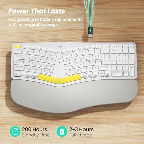 Nulea RT05 B Bluetooth Ergonomic Split Keyboard – Rechargeable Wireless USB-C Design with Cushioned Wrist Rest for Ultimate Comfort, Compatible with Windows & Mac (F-Yellow) – Enhance Your Typing Experience and Boost Productivity