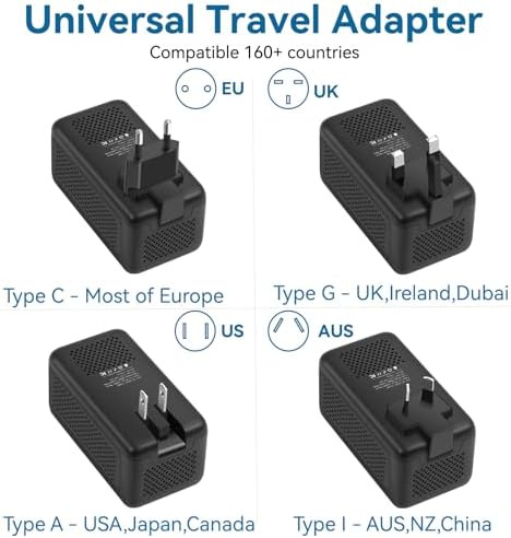 Compact Universal Voltage Converter 220 V to 110 V – Dual USB A & C Ports Travel Adapter for Effortless US to Europe Device Charging – Essential Power Solution for Global Travelers