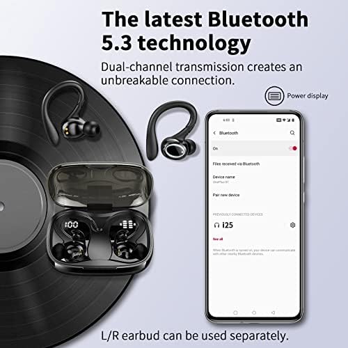 Rulefiss Bluetooth 5.3 Wireless Earbuds with Sport Earhooks – IP7 Waterproof Noise Cancelling Headphones for Hi-Fi Sound, 48 Hours Playtime, Dual LED Battery Display, Secure Fit for Active Lifestyles and Everyday Use
