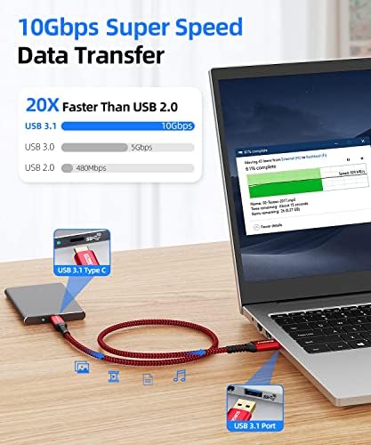 SUNGUY USB C Android Auto Cable 1FT[5Pack], 10Gbps USB C 3.1 Gen2 USB A to USB C Data Transfer Cable, 3A Fast Charging USB Type C Cord for iPhone 16 15 Pro/Pro Max/Plus, Samsung Galaxy S24, Pixel – Enhanced Compatibility and Speed