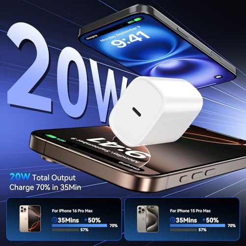 Unlock Rapid Charging Efficiency with the 20 W USB-C Power Adapter and 10 ft Cable – Ideal for i Phone 16, 15 Pro, and Galaxy S24 for Ultimate Portability and Convenience