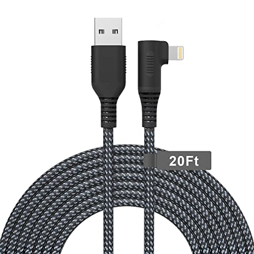 Elevate Your Charging Experience with the 20 ft Apple MFi Certified Right Angle i Phone Charger Cable – Durable Nylon Braided Design for Enhanced Flexibility, Fast Charging Compatible with i Phone 13, 12, 11, and X – Perfect for Gaming and Streaming without the Hassle of Tangled Cords