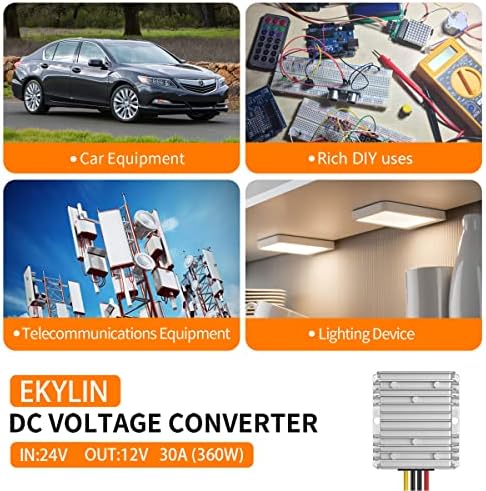 Heavy Duty Waterproof 24 V to 12 V DC Power Converter – 5 A 60 W Versatile Adapter for Vehicles, Marine, and Solar Applications by EKYLIN Power Accessories – Reliable, Durable, and Efficient Power Solution for Every Outdoor Adventure