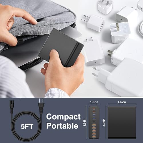 Ultimate 420 W Ga N Multi-Device Charging Hub – 10-Port USB C & A Wall Charger for Mac Book, i Phone, i Pad, Dell XPS, and Samsung Galaxy – Rapid Smart Charging Station with Advanced Safety Features for Efficient Power Management