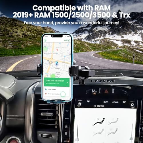 Kaishengyuan Premium Metal Phone Mount for 2019+ Ram Trucks – Durable Adjustable Dash Holder for Dodge RAM 1500/2500/3500 & TRX Models, 360° Rotatable Smartphone Stand for Ultimate Hands-Free Navigation & Safe Driving, Effortless Tool-Free Installation for All Smartphone Compatibility, Elevate Your Driving Experience with Enhanced Aesthetics and Functionality