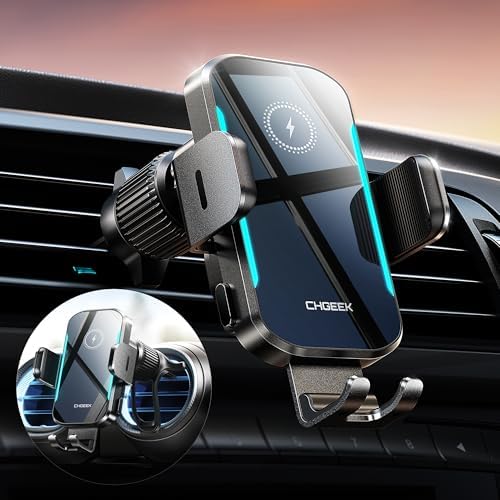 CHGeek 15 W Wireless Car Charger & Auto-Clamping Phone Holder – Fast Charging Air Vent Mount for i Phone 16/15/14/13/12 & Samsung S24/S23/S22 – Secure, Stylish, and Universal Compatibility for Safer Driving