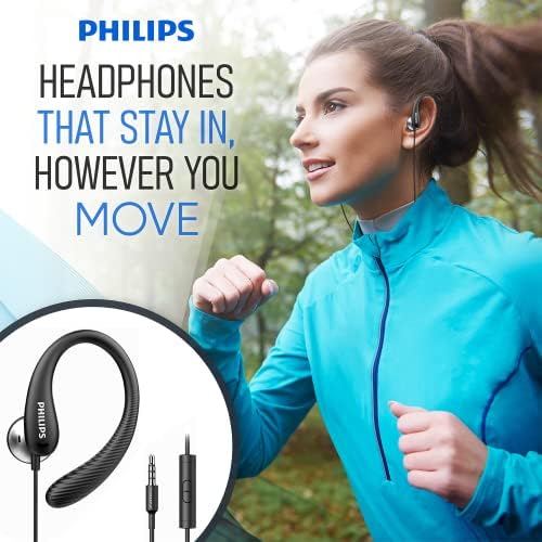 PHILIPS Over The Ear Sports Earbuds – Flexible Wrap-Around Headphones with Sweat-Resistant Design for Gym, Running, and Fitness Activities – Immersive Sound Quality with Built-In Microphone for Calls – Perfect for Active Lifestyles (White)