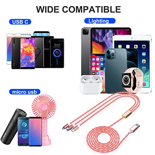 Illuminate Your Charging Experience: 4 Ft LED Multi-Device 3-in-1 USB Cable with Lightning, Type C, and Micro USB Connectors – Fast Charging Solution for i Phone, Android, Samsung, LG, and Google Pixel – Durable, Stylish, and Perfect for Home or On-the-Go Use