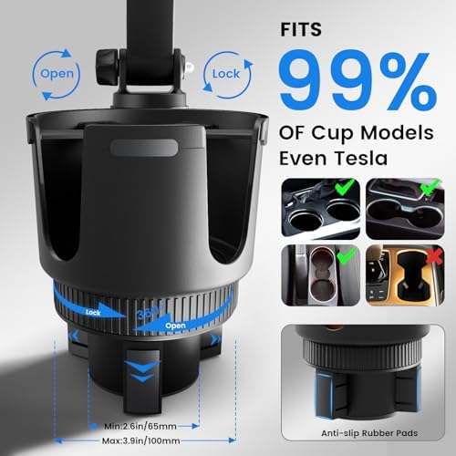 OHLPRO for MagSafe Car Charger Cup Holder Mount, 15W Fast Wireless Magnetic Charging Phone Holder for iPhone 16 15 14 13 12 Series, Adjustable Car Mount with Large Cup Base, One-Hand Operation, Black – Enhanced Compatibility and Speed