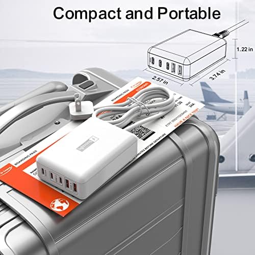 100 W USB-C 5-Port Charging Hub: Premium Fast Charger for i Phone, i Pad, Mac Book & Samsung – Compact Travel Power Station with Flat Plug Design for Space-Saving Efficiency and Universal Device Compatibility
