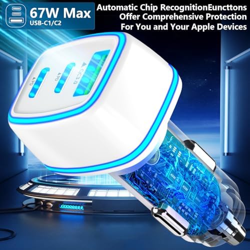 KYOHAYA 90 W Car Charger Bundle – 4-Port USB-C & USB-A Fast Charging Adapter for i Phone 16/15/14/13/12/11 Pro, Galaxy S25/S24, Google Pixel – High-Speed Dual Charging Solution for Road Trips and Daily Commutes – Durable, Compact Design for Enhanced Compatibility and Performance