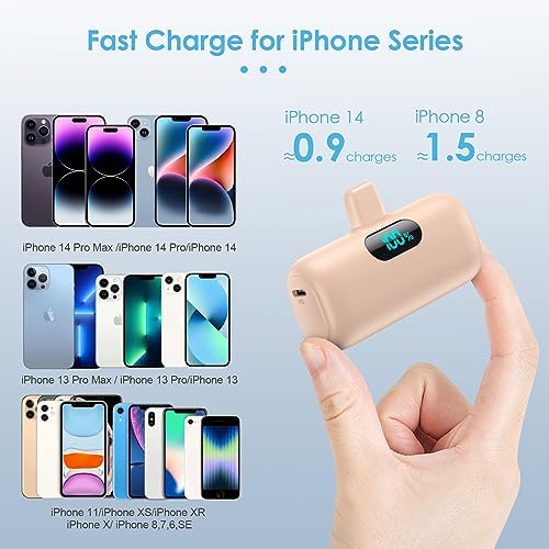 Compact Pink Portable Charger for i Phone – 5000 m Ah PD Fast Charging Power Bank, Lightweight Mini Battery Pack Compatible with i Phone 14/14 Pro Max/13/13 Pro/12 Pro/11/XS/XR/X/8/7/6 – Stylish and Versatile Backup Solution for On-the-Go Power
