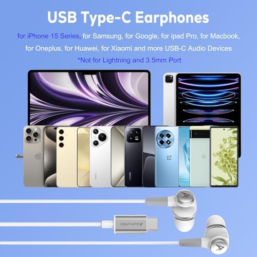 High-Fidelity USB C Earbuds with Built-In Microphone for i Phone 16 Pro Max & Samsung Galaxy – Lightweight, Tangle-Free Wired Headphones for Music and Gaming – Superior Audio Quality & Ergonomic Comfort for All-Day Wear – Seamless Compatibility with Android Devices Including Google Pixel