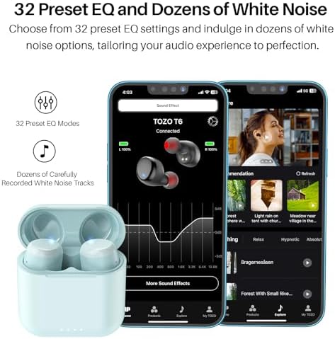 TOZO T6 Bluetooth 5.3 Wireless Earbuds – Immersive Stereo Sound, 50-Hour Playtime, IPX8 Waterproof Design, Customizable EQ via App, Ergonomic Fit – Ideal for Active Lifestyles and Seamless Connectivity