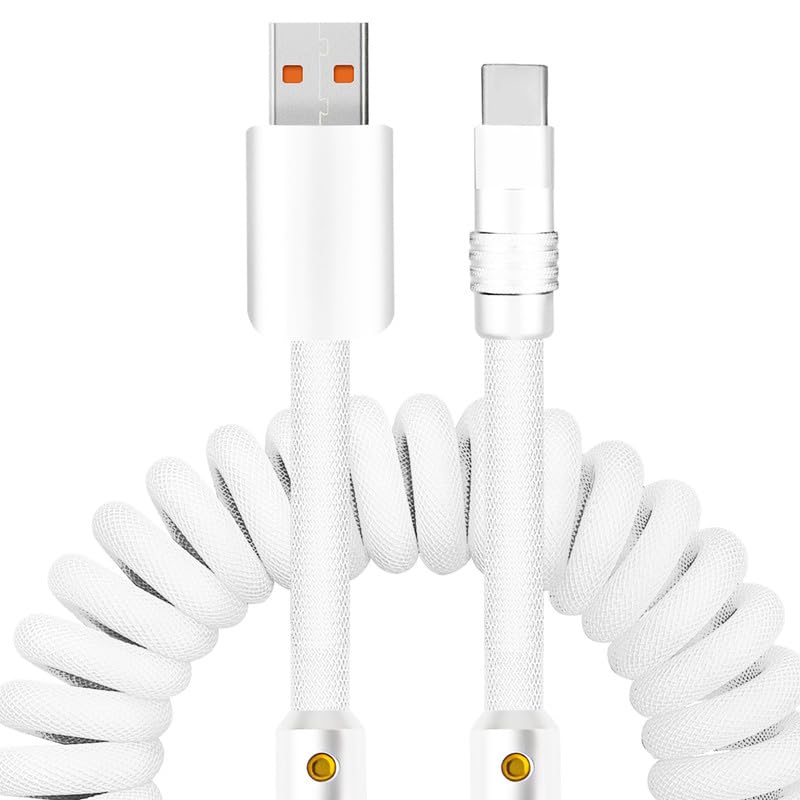 Experience Unmatched Charging Versatility with the Chubbycable Curly Chubby – 240 W High-Speed Retractable USB-C Cable, Extends 2.29 to 3.6 FT, Ideal for Car Play & Android Auto, Stylish Dark Blue and Green Coiled Design for Effortless Organization and Durability