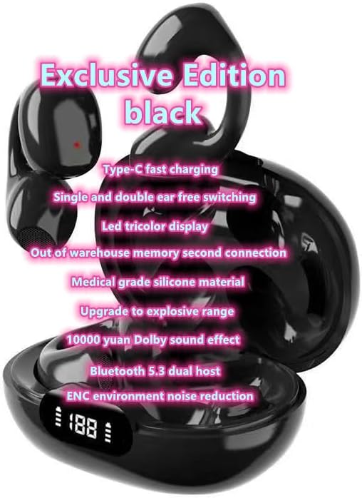 Innovative Bone Conduction Wireless Motion Clip Bluetooth Earphones – Lightweight Earclip Design with Superior Noise Cancellation and Digital Battery Indicator – Ideal for Active Lifestyles and Effortless Device Integration (White)