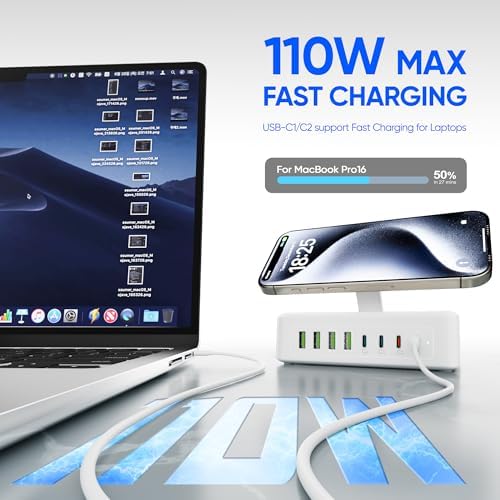 11-in-1 USB C Power Strip Charging Hub by ACOZVIN – 115 W Multi-Device Fast Charger with 2 AC Outlets, 4 USB-A & 4 USB-C Ports, 5 FT Flat Plug Cord for Mac Book, i Phone 16/15/14 – Ideal Desktop Solution for Home & Office Power Needs