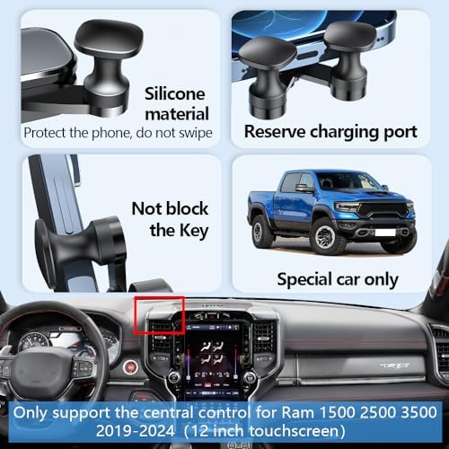 Secure Fit Car Phone Holder Mount for 2013-2018 Ram 1500, 2500, 3500 | 360° Adjustable Smartphone Cradle | Hands-Free Navigation and Calling | Durable Interior Accessory Enhancing Driver Safety and Convenience