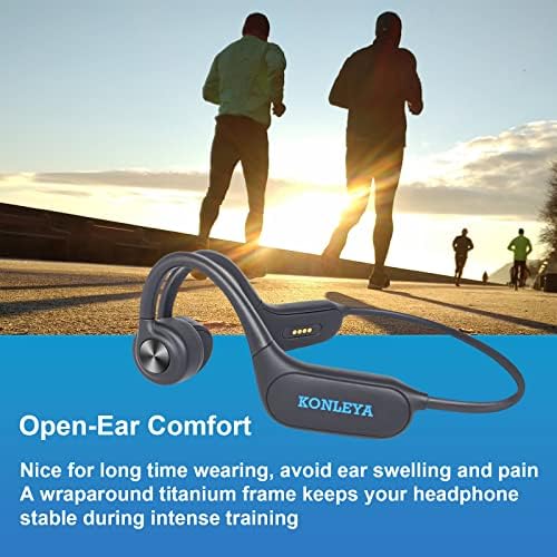KONLEYA Bone Conduction Headphones – Advanced IPX8 Waterproof Bluetooth 5.3 Earbuds with 32 GB Built-in Memory, Open-Ear Design for Enhanced Awareness, Ideal for Swimming & Running, Sweat-Resistant Durability, Integrated Mic & Night Safety Light for Active Lifestyles