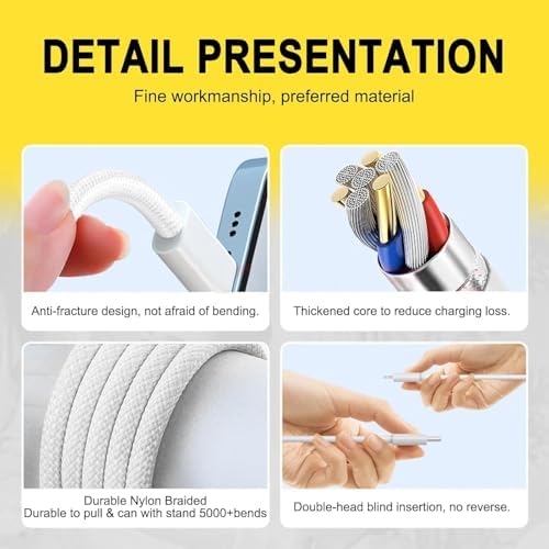 20 W Dual Pack Fast Charger for Apple Devices – Ultimate Rapid Power Solution for i Phone 16, Air Pods Pro 2 nd Gen, i Pad 11 A16 & More – Durable USB Type C Woven Cable for Home & Travel Efficiency