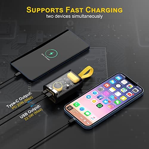 Compact 10000 m Ah Power Bank with Built-In Cables – 22.5 W Fast Charger for i Phone, i Pad, Samsung, and Android Devices – Sleek Transparent Design for Enhanced Battery Monitoring – Ultimate Portable Charging Solution for On-the-Go Lifestyle