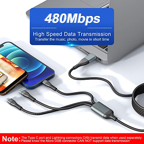 Ultimate 3 in 1 USB Long Charger Cable – 3 M/10 FT Braided Fast Charging Cord with Universal USB C, Micro USB & Lightning Connectors – 6 A Power Delivery for Rapid Device Charging – Durable & Tangle-Free Multi-Device Charging Solution