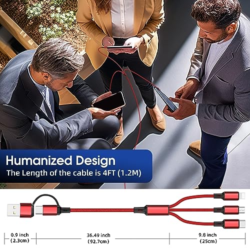 Versatile 6 in 1 Multi Charging Cable [3 Pack, 4 FT] – Durable Nylon Braided Fast Charging Cord for USB A/C, Micro USB, and Lightning Devices – Universal Phone Charger for Home, Office, and Travel – Enhanced Compatibility for All Smartphones and Tablets