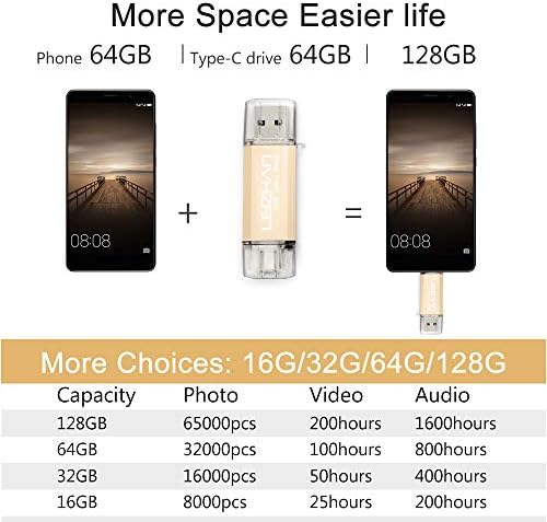 Leizhan 64 GB Dual Interface USB Flash Drive – Versatile Type-C & USB Memory Stick with Adapters for Effortless Data Transfer – Stylish Gold Finish for Enhanced Portability and Compatibility