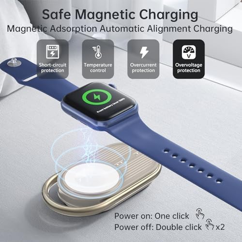 Compact Magnetic Power Bank for Apple Watch – Yo Fe W 1200 m Ah Portable Charger, Fast Wireless Charging Keychain for i Watch Series 9/8/7/6/5/4/3/2/SE/Ultra (Black) – Ultimate Travel Essential for Effortless Power Management