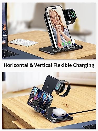 3-in-1 Aluminum Alloy Wireless Charging Station – 18 W Fast Charger for i Phone 15/14/13/12/11/Pro/Max/XS/XR/X/8, Apple Watch 9/8/7/6/5/4/3/2/SE & Air Pods Pro/3/2 – Sleek, Efficient, and Tangle-Free Solution for All Your Devices