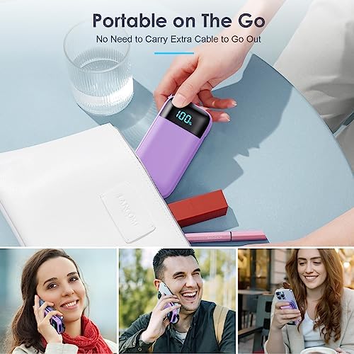 Ultra-Compact 13,800 m Ah Portable Charger with Built-In Cables – PD Fast Charging Power Bank for i Phone 15/14/13/12 & Android Devices – Stylish Pink Design with LCD Display for Real-Time Battery Monitoring – Perfect for Travel and Daily Use – Multi-Device Charging Solution