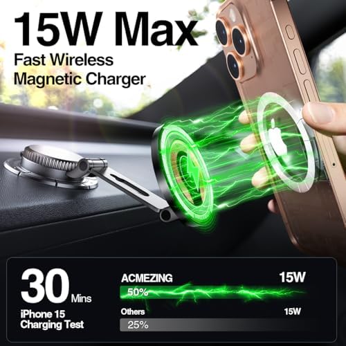 Revolutionary 15 W Magnetic Wireless Car Charger Mount – Adjustable Fast Charging Holder for i Phone 12-16 | Sleek, Foldable Design for Optimal Viewing | Ideal Gift for Tech-Savvy Drivers | Enhanced Mag Safe Compatibility & Travel-Friendly Convenience