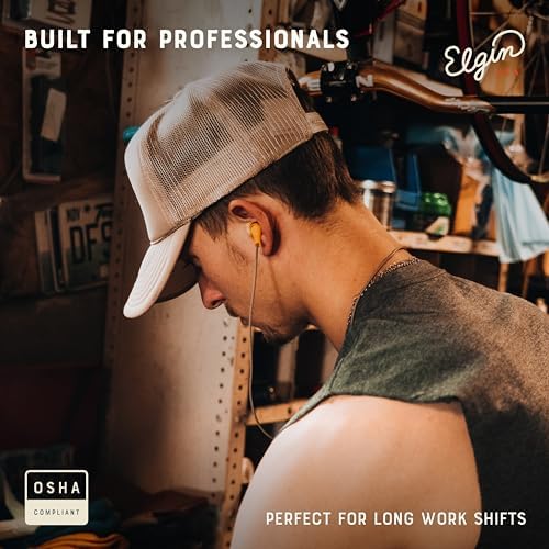 Elgin Ruckus OSHA Compliant Wireless Bluetooth Earplug Headphones – Advanced Noise Cancelling Earbuds with 25 d B Hearing Protection, 12-Hour Battery Life, and IP65 Sweatproof Design for Professionals – Superior Audio Clarity and Communication for Workplace Safety and Outdoor Adventures