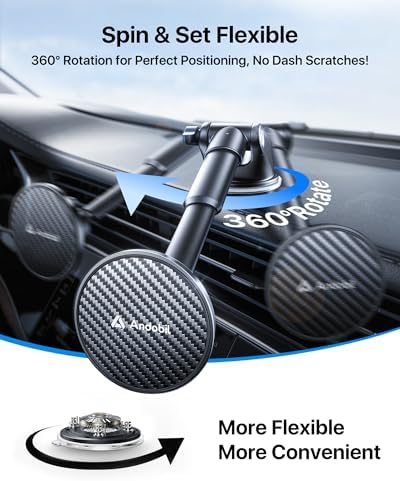 andobil [True Military-Grade for MagSafe Car Mount, 2025 Ultimate Magnetic Phone Holder for Car Dashboard Windshield Vent, Retractable Car Phone Holder Mount for iPhone 16 15 14 13 Pro Max Sumsung – Enhanced Compatibility and Speed